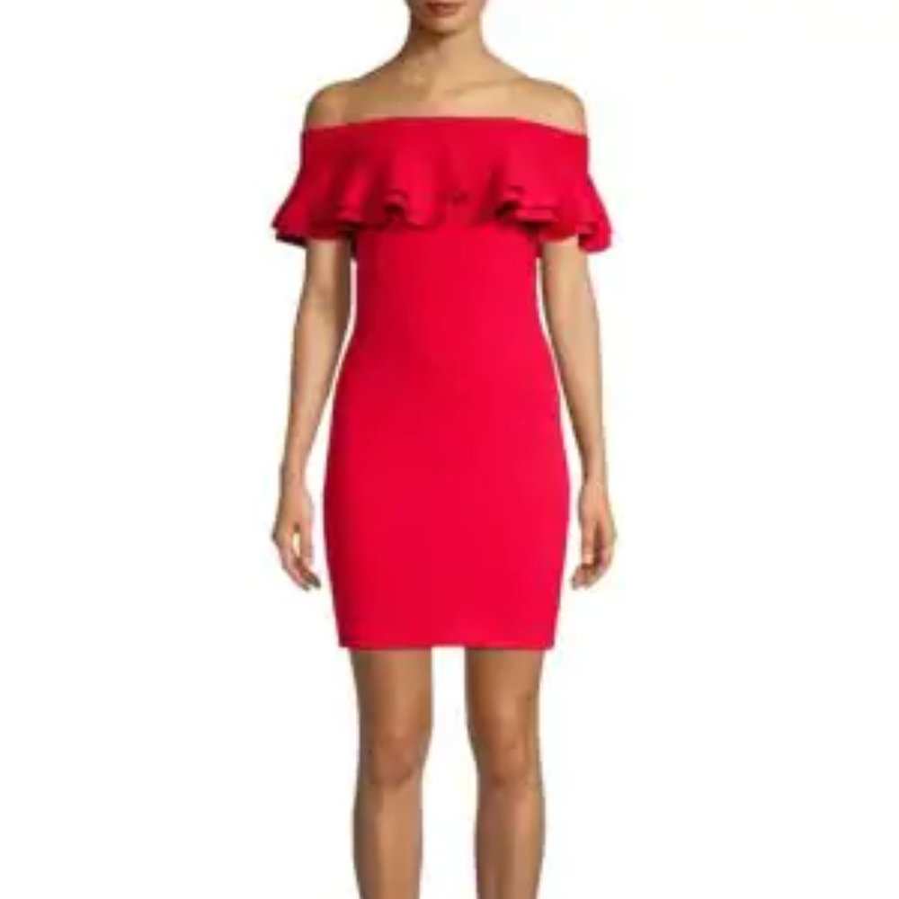 JOHN & JENN Harriet Off Shoulder Mini Dress In Red